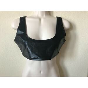 CossaMia Black Faux Leather Scoop Neck Sleeveless Women's Crop Top Size M